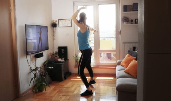 Workout video game at home