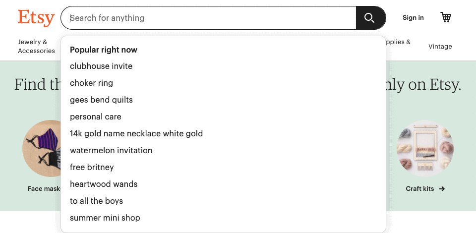 Etsy’s search bar