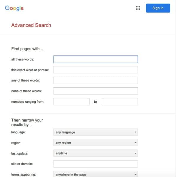 13. Search by Google's Advanced Search Pages