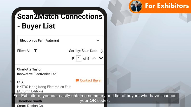 7. For exhibitors, access the list of interested buyers who scanned your QR code.