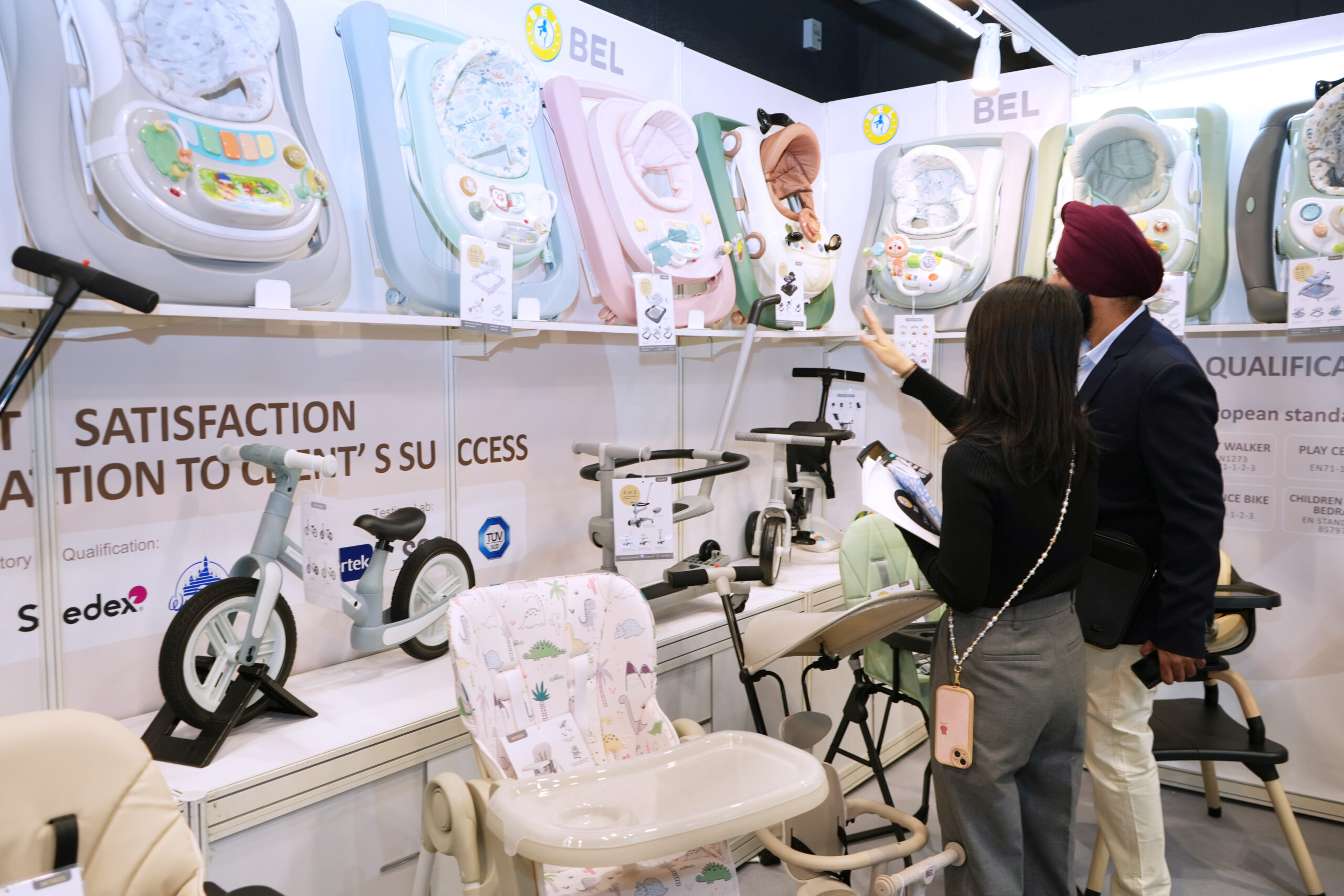 An interested buyer checking out some baby products.